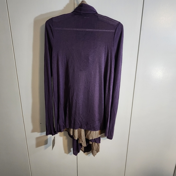 Anthropologie Three Dots Purple Tan Cardigan Detachable Infinity Scarf NWT Sz L - Picture 5 of 12